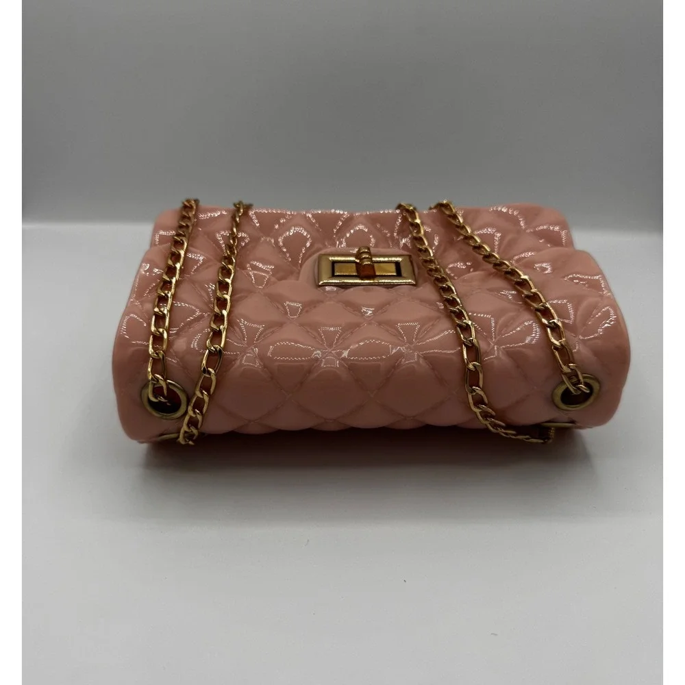Jelly Crossbody‎ Bag Womens Mini Pink Quilted Gold Chain Strap Barbicore